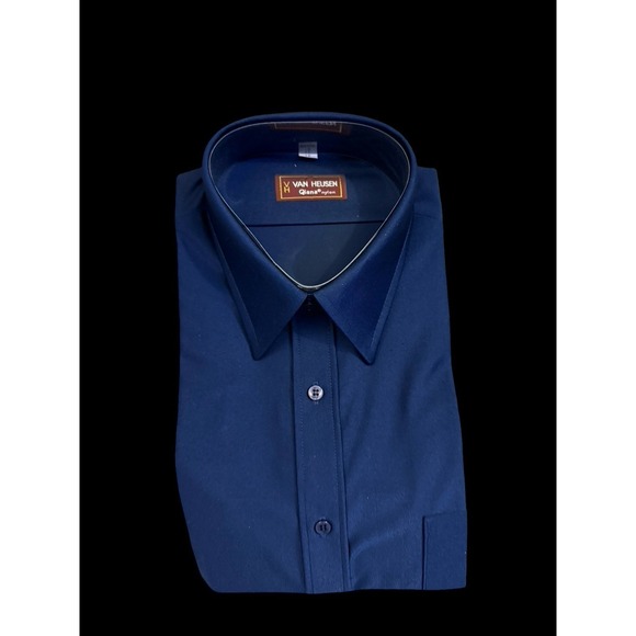 Van Heusen Other - Van Heusen Vintage 70s 80s Qiana Nylon Dress Shirt Dark Blue Mens 16 NEW